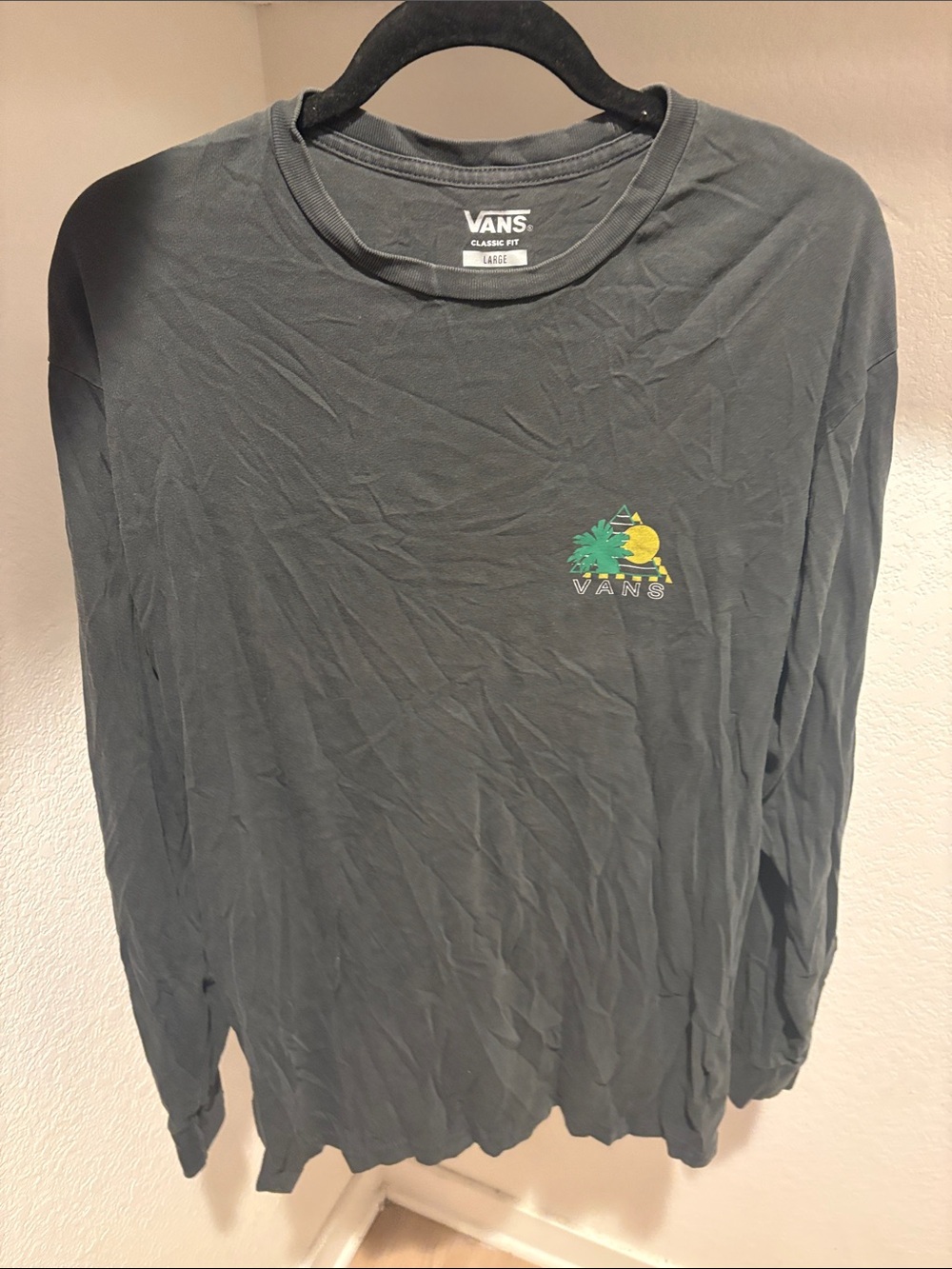Vans Long Sleeve Tee in Charcoal with Tropical Chest Graphic
